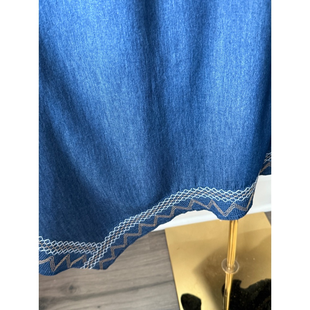 Indigo & Lace Blue Denim Look Handkerchief Hem Embroidered Midi Skirt Womens L - Picture 2 of 9